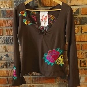 Embroidered long sleeve top